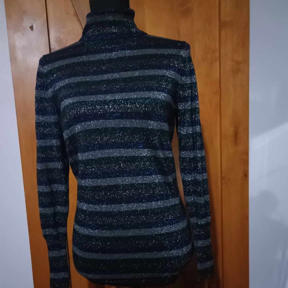 Sretchy, glittery, Blue, Green, Gray, Silver striped top